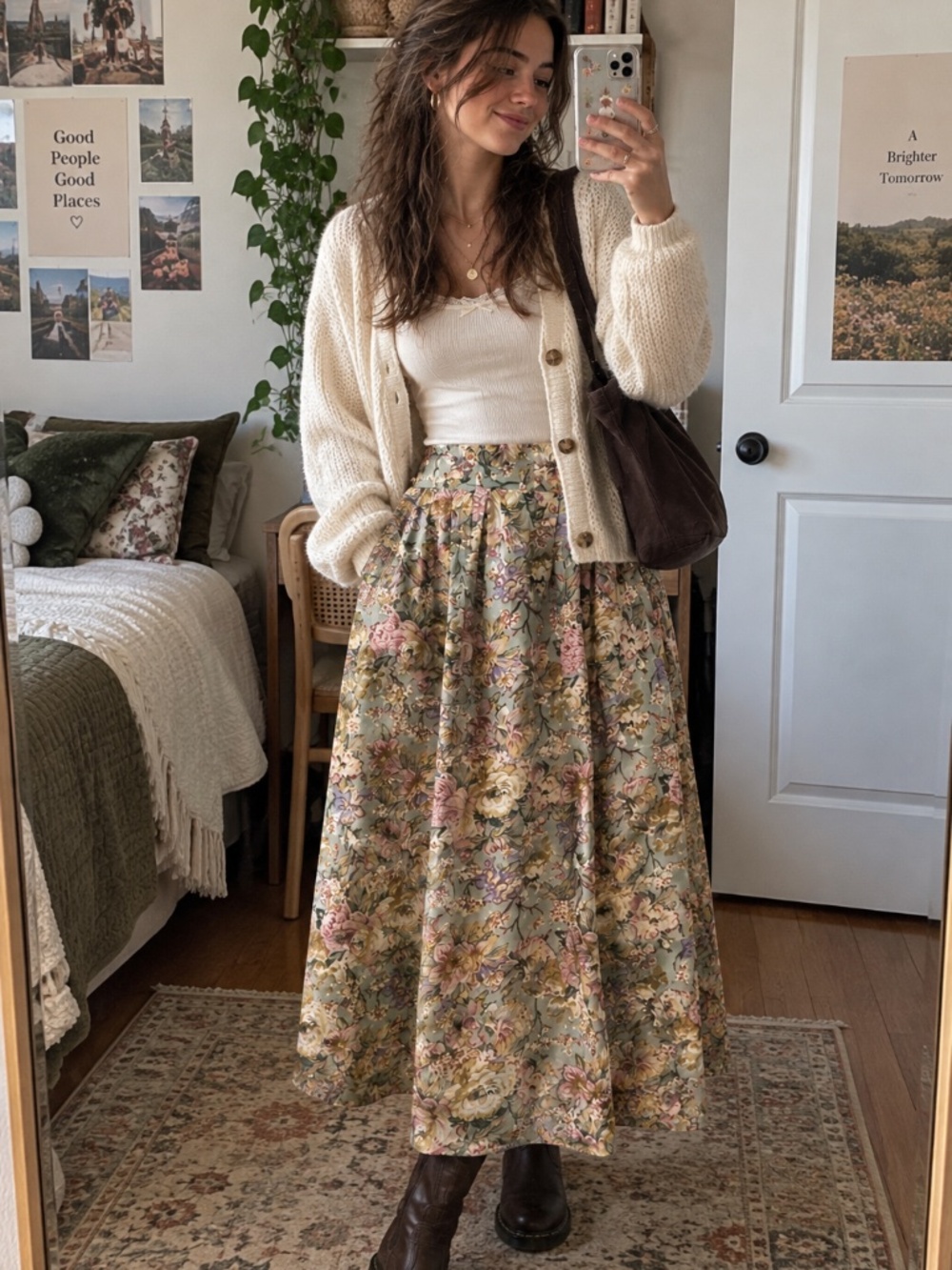 Vintage 90s Agenda Floral Midi Skirt Rayon Made USA